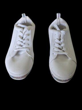 White Sneakers with Silver Trim Size 10